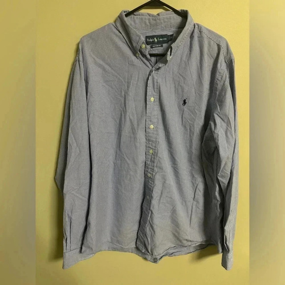 Ralph Lauren Shirt Men’s Size XXL Blue White Gingham Button Down Custom Fit - Picture 1 of 6